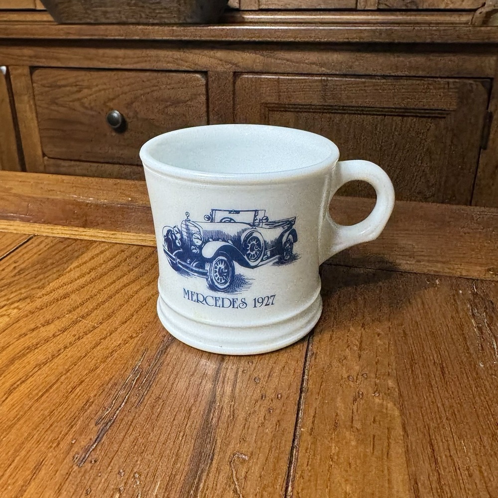 Vintage Mercedes 1927 Milk Glass MUG White & Blue Surrey USA Coffee/Tea Cup